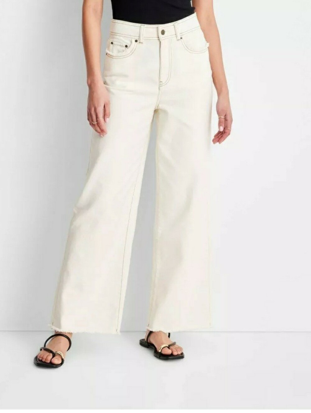 Future Collective x Jenny K Lopez 26W Ecru Cream High Rise Wide Leg Baggy Jeans - Picture 5 of 16